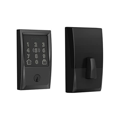 Schlage BE499WB CEN 622 Encode Plus WiFi Deadbolt Smart Lock with Apple Home Key, Keyless Entry Door Lock with Century Trim, Matte Black
