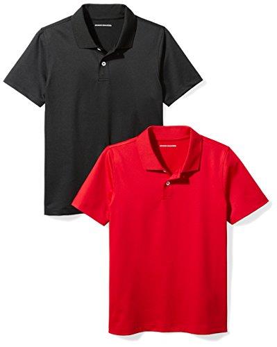 Amazon Essentials Boys' Active Performance Polo Shirts, Pack of 2, Black/Red, Medium
