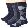 Amazon Essentials Men's Patterned Dress Socks, 5 Pairs, Navy Novelty, 13-15
