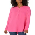 Amazon Essentials Women's Long-Sleeve Woven Blouse, Bright Pink, Large