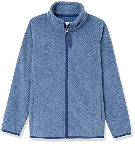 Amazon Essentials Boys' Polar Fleece Full-Zip Mock Jacket, Blue Heather, X-Small