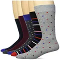 Amazon Essentials Men's Patterned Dress Socks, 5 Pairs, Black/Burgundy/Dark Grey/Grey/Stripe, 8-12