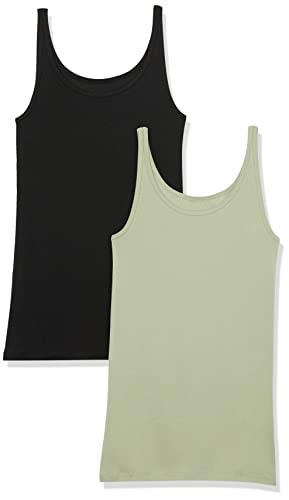 Amazon Essentials Women's Slim-Fit Thin Strap Tank, Pack of 2, Black/Light Sage Green, XX-Large