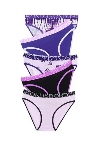 Bonds Girls' Underwear Bikini Brief, Purple Multi (5 Pack), 12/14