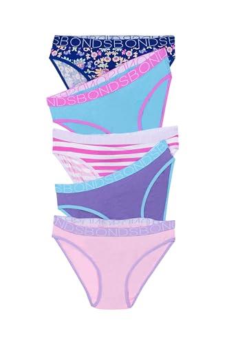 Bonds Girls' Underwear Bikini Brief, Pink/Purple/Floral (5 Pack), 10/12