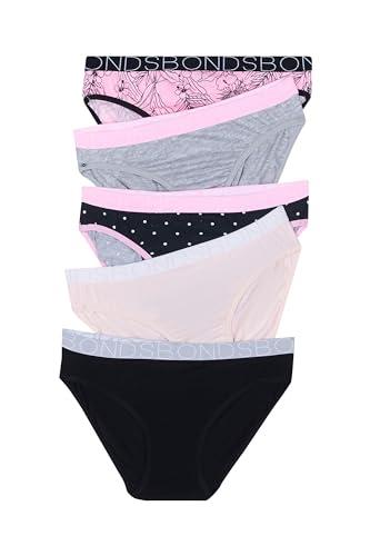 Bonds Girls' Underwear Bikini Brief, Black/Pink Multi (5 Pack), 3/4