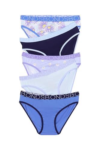 Bonds Girls' Underwear Bikini Brief, White/Lilac/Daisy/Mutli (5 Pack), 4/6