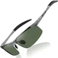 DUCO Mens Sports Polarized Sunglasses UV Protection Sunglasses for Men 8177s, Gunmetal Frame Dark Green Lens, Oversize