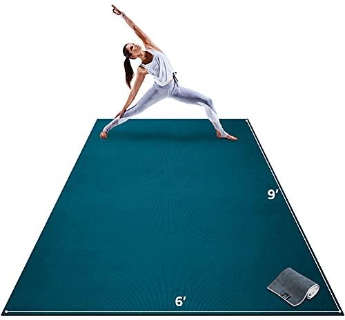 Gorilla Mats Premium Extra Large Yoga Mat – 9' x 6' x 8mm Extra Thick & Ultra Comfortable, Non-Toxic, Non-Slip Barefoot Exercise Mat – Works Great on Any Floor for Stretching, Cardio or Home Workouts