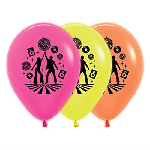 Sempertex Disco Theme Neon Fuchsia, Yellow And Orange Latex Balloons 30cm, 25 Piece