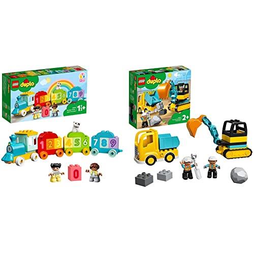 LEGO 10954 DUPLO Number Train Toy Learning Numbers for 1 .5 - 2 Years Old, Preschool Educational Set & DUPLO Truck and Tracked Excavator 10931 Building Kit