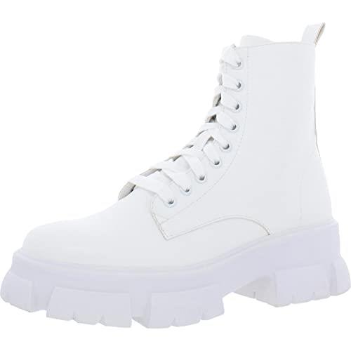 Steve Madden Womens Thora Combat & Lace-up Boots White 9.5 Medium (B,M)