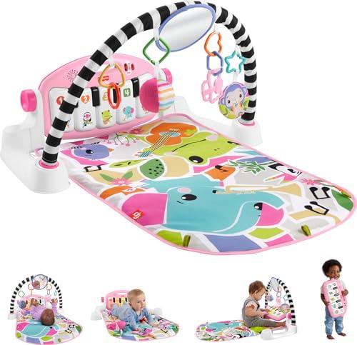 Fisher-Price ​Baby Activity Mat Glow and Grow Kick & Play Piano Gym, Portable Musical Toy with Smart Stages Learning, Ages 0+ Months, Pink, Queens English Version