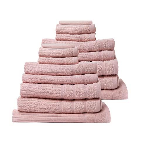 Royal Comfort Luxury Bath Towels Set Egyptian Cotton 600GSM Ultra Soft and Absorbent - 4 x Bath Towels, 4 x Hand Towels, 4 x Face Towels, 2 x Bath Mat, 2 x Hand Glove (Blush, 16 Piece Set)