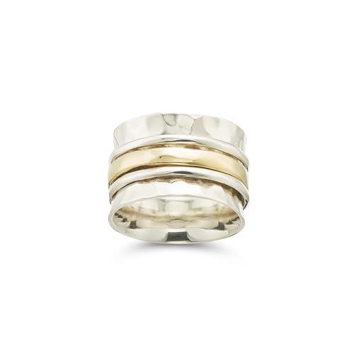 Palas Jewellery Women's Manifest Meditation Spinning Ring, Silver/Brass, XX-Large