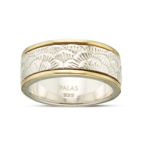 Palas Jewellery Women's Lotus Meditation Spinning Ring, Silver/Brass, XX-Large