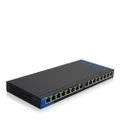 (16 Port w/PoE, Unmanaged Switch) - Linksys LGS116P Business 16 Port Desktop Gigabit Unmanaged Network Switch with 8 Port PoE+