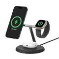 Belkin BoostCharge Pro 3-in-1 Wireless Charging Stand with Magnetic Qi2 15W, Fast Charging iPhone Charger Compatible with iPhone 15, 14, and 13 Series, AirPods, Apple Watch, & More - Black