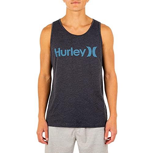 Hurley Men's One and Only Graphic Tank Top, Black Heather//Noise Aqua, Medium