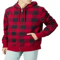 Amazon Essentials Men's Full-Zip Hooded Fleece Sweatshirt (Available in Big & Tall), Black Red Buffalo Plaid, Medium