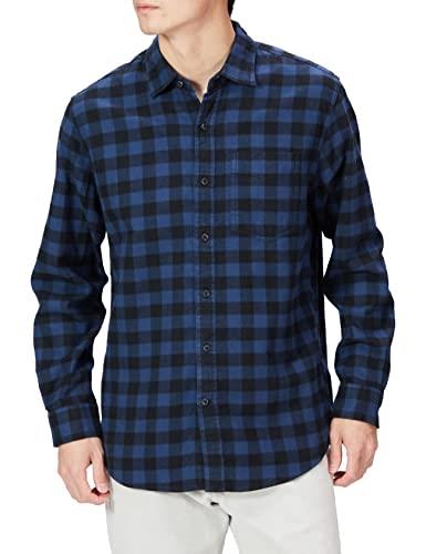 Amazon Essentials Men's Long-Sleeve Flannel Shirt (Available in Big & Tall), Black Blue Buffalo Plaid, X-Small