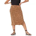 Amazon Essentials Women's Pull-On Knit Midi Skirt (Available in Plus Size), Dark Camel Leopard, Large