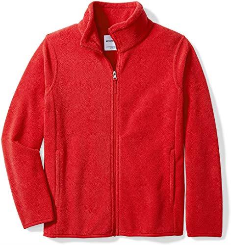 Amazon Essentials Boys' Polar Fleece Full-Zip Mock Jacket, Red, Large