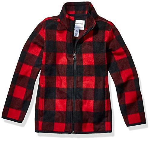 Amazon Essentials Toddler Boys' Polar Fleece Full-Zip Mock Jacket, Black Red Buffalo Check, 2T