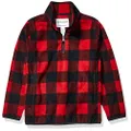 Amazon Essentials Boys' Polar Fleece Quarter-Zip Pullover Jacket, Red Exploded Buffalo Check, X-Large