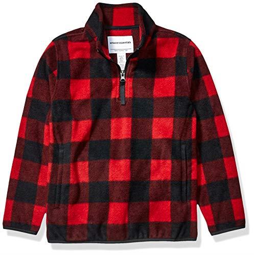 Amazon Essentials Boys' Polar Fleece Quarter-Zip Pullover Jacket, Red Exploded Buffalo Check, Small
