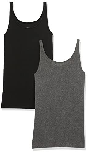Amazon Essentials Women's Slim-Fit Thin Strap Tank, Pack of 2, Black/Charcoal Heather, XX-Large