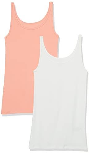 Amazon Essentials Women's Slim-Fit Thin Strap Tank, Pack of 2, White/Coral Pink, XX-Large