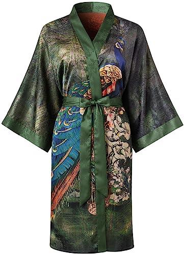 Ledamon Women's Kimono Short Robe - Classic Floral Bathrobe Nightgown, Grass Green, One size