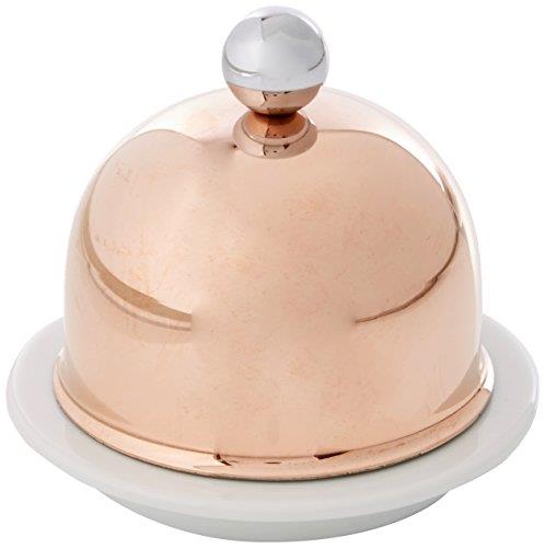 Mauviel M'Tradition Copper Porcelain Butter Dish with Stainless Steel Knob, 3.5-in, Made in France
