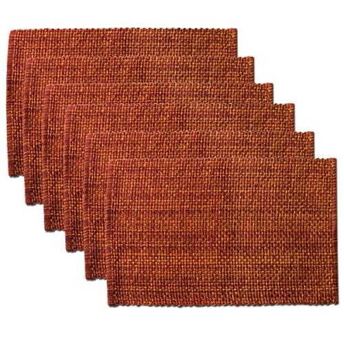 Sweet Home Collection 100% Cotton Placemats for Dining Room Rectangle Two Tone Woven Fabric 13" x 19" Soft Durable Table Mat Set, Set of 6, Rust