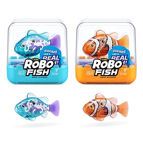 Robo Fish Series 3 Robotic Swimming Fish (Orange and Teal) Electronic pet Fish, Summer Pool Toy, Bath Toy, (2 Pack, Orange and Teal)