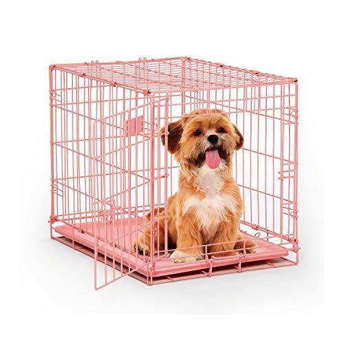 MidWest Homes for Pets Single Door iCrate 24" Pink Folding Metal Dog Crate w/Divider Panel, Floor Protecting Roller Feet & Leak Proof Plastic Tray; 24L x 18W x 19H Inches, Small Dog Breed
