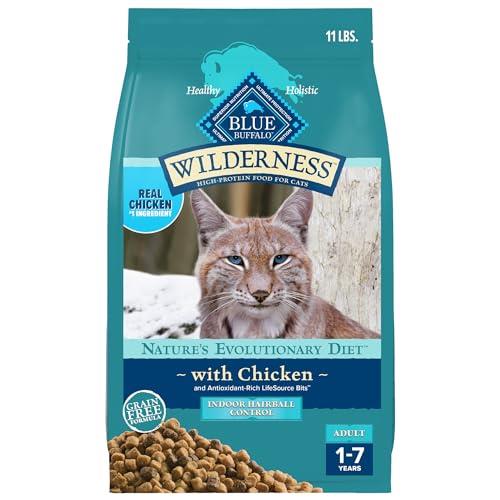 Blue Buffalo Wilderness High Protein Grain Free, Natural Adult Indoor Hairball Control Dry Cat Food, Chicken 11-lb