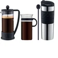 Bodum Coffee Set, Coffee Maker, 3 Cups, 0.35 L, Travel Mug, Vacuum, Bistro Nouveau Coffee Glass and Spoon - Black