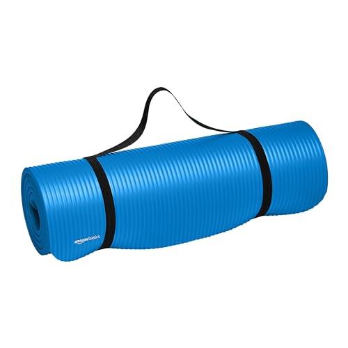 Amazon Basics 12.7mm Extra Thick Exercise Yoga Gym Floor Mat with Carrying Strap - 188 x 61 x 1cm, Blue