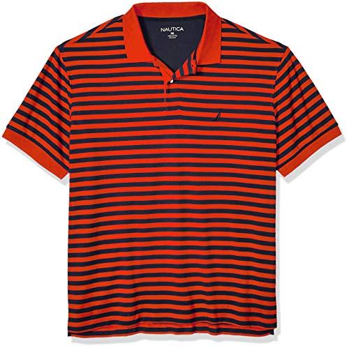 NAUTICA Men's Classic Fit 100% Cotton Soft Short Sleeve Stripe Polo Shirt, Orange Poppy, Large Tall