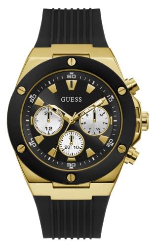 GUESS Mens Black Gold Tone Multi-function Watch (GW0057G1)