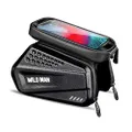 WILD MAN Rainproof Top Tube Frame Bike Bag with Touch Screen Phone Mount for Bicycle Cycling（Black,ES6