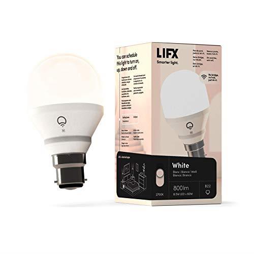 LIFX White [B22 Bayonet Cap], 800 Lumens, Wi-Fi Smart LED Light Bulb, Warm White, Dimmable, No Bridge Required, Compatible with Alexa, Hey Google, Apple HomeKit