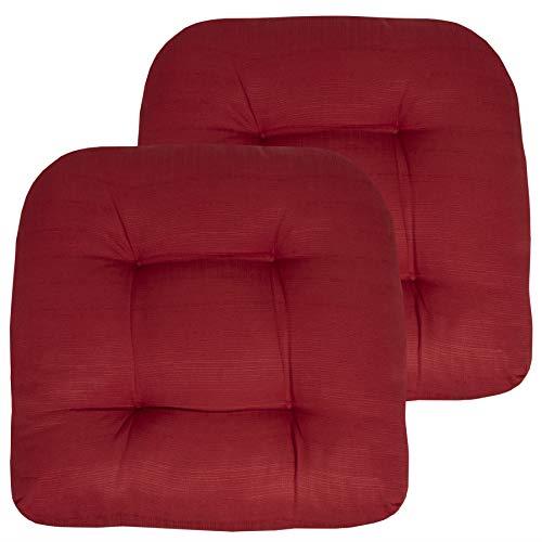 Sweet Home Collection Patio Cushions Outdoor Chair Pads Premium Comfortable Thick Fiber Fill Tufted 19" x 19" Seat Cover, 2 Count (Pack of 1), Red