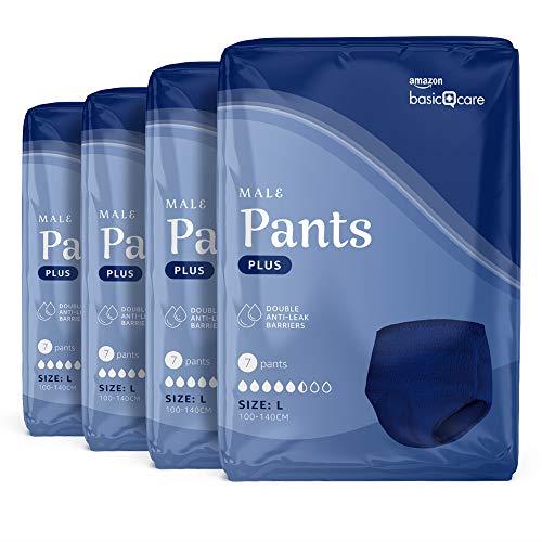 Amazon Basic Care Men's Pants Plus, Large, 28 Count (4 Packs of 7), Blue