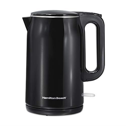 Hamilton Beach 1.6L Electric Tea Kettle, Hot Water Boiler & Heater with Cool-Touch Double Wall Exterior, 1500W, Cordless, Auto-Shutoff and Boil-Dry Protection, Black (41032)