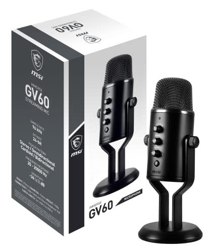 MSI IMMERSE GV60 Streaming MIC (USB Type-C Interface and 3.5mm Aux, for Professional Applications with Intuituve Control in 4 Modes: Stereo, Omnidirectional, Cardioid and Bidirectional)
