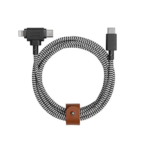 Native Union Belt Cable Duo – 5ft Ultra-Strong Braided Universal Charging Cable – Made with Recycled Materials – 2-in-1 Multi-Device MFi Certified Connectors for Lightning & Type-C Devices (Zebra)