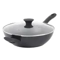 Salter BW09329 Megastone Noir 28cm Forged Aluminium Wok with Tempered Glass Lid, Non-Stick, Suitable for All Hob Types Including Induction, Dishwasher & Metal Utensil Safe, PFOA Free,